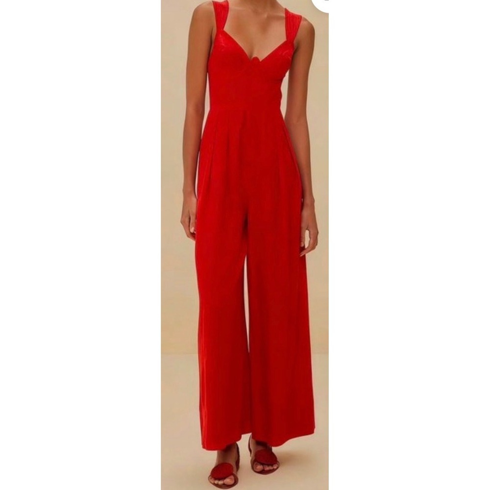FARM Rio Red Wide Leg Sleeveless Jumpsuit Size M NWT